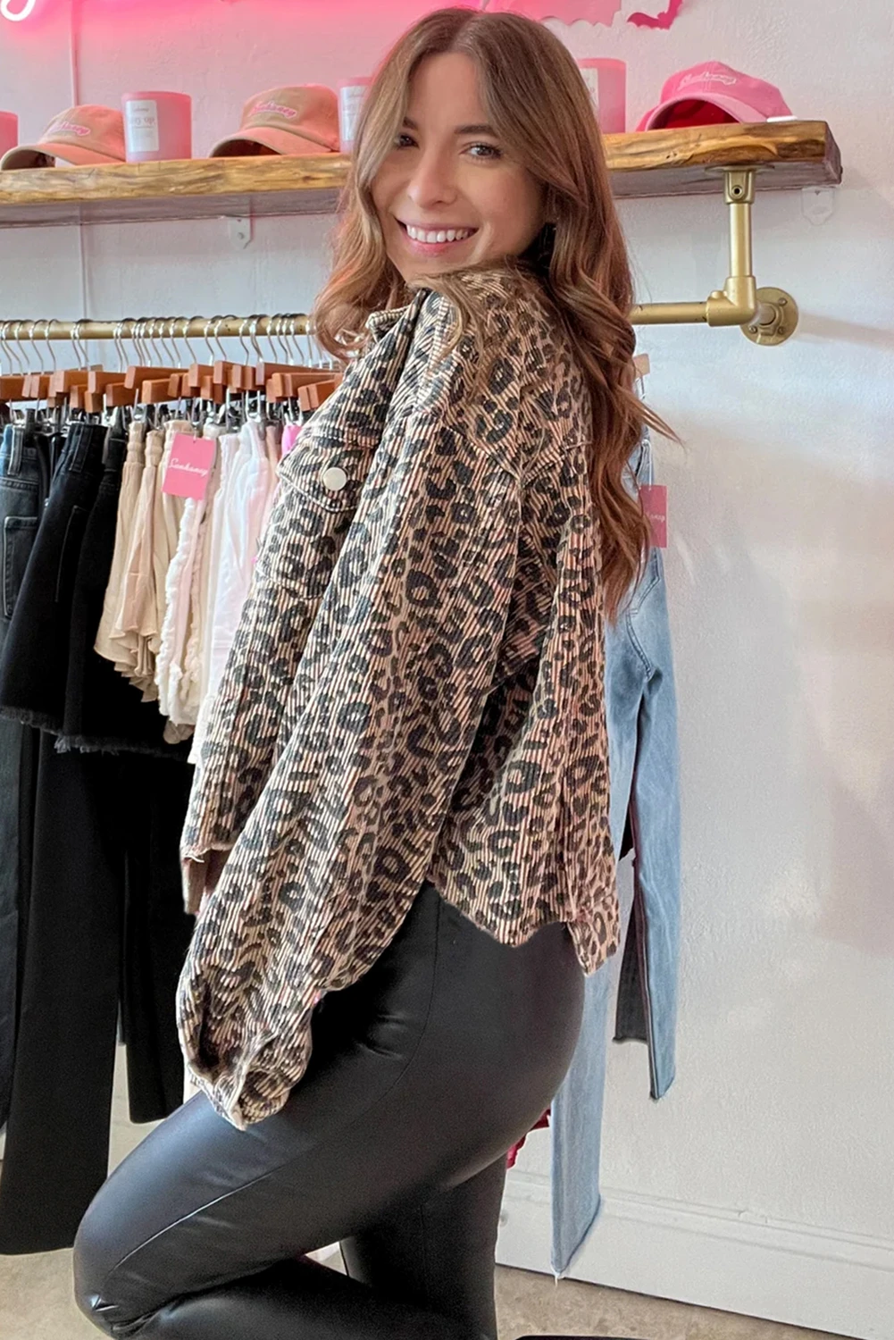 Khaki Leopard Raw Hem Cropped Jacket