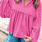 Corded Turn-down Babydoll Blouse