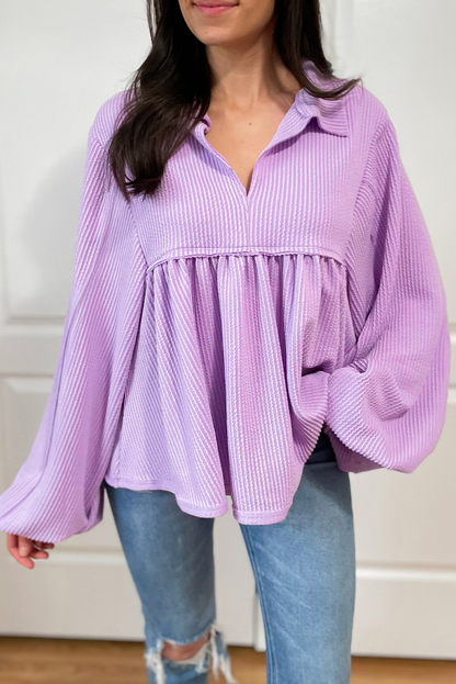 Corded Turn-down Babydoll Blouse