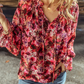 Floral Drawstring Ruffled Blouse