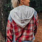 Plaid Patchwork Hooded Denim Jacket