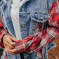 Plaid Patchwork Hooded Denim Jacket