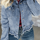 Ruffle Raw Hem Flap Pockets Denim Jacket