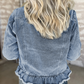 Ruffle Raw Hem Flap Pockets Denim Jacket