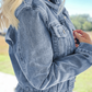 Ruffle Raw Hem Flap Pockets Denim Jacket