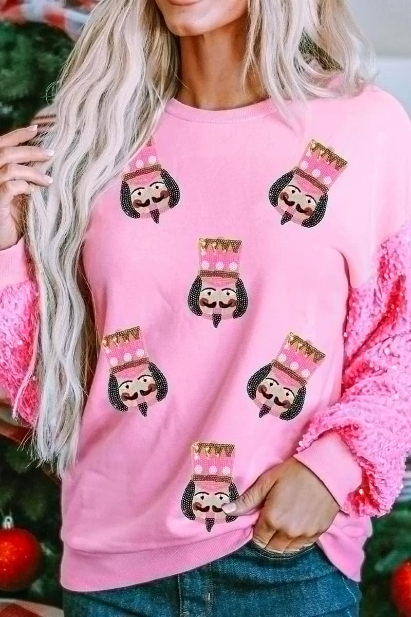 Christmas Patchwork Sequin Sleeve Top