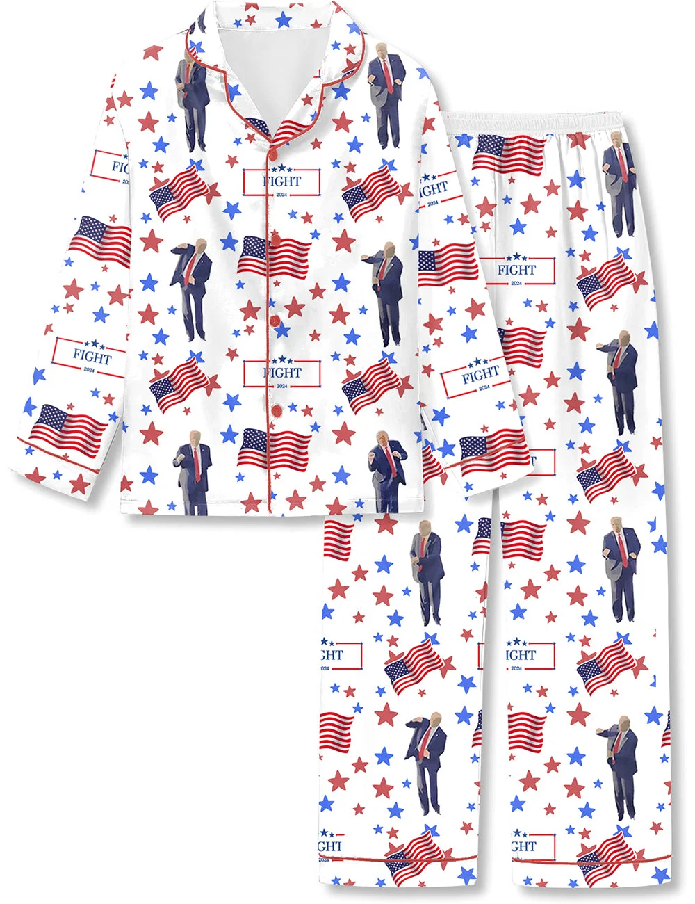 Flag Printed Parent-child Long Pajamas