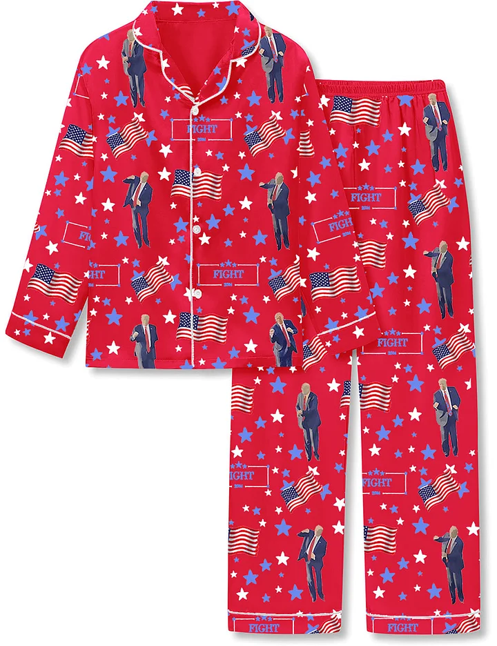 Flag Printed Parent-child Long Pajamas