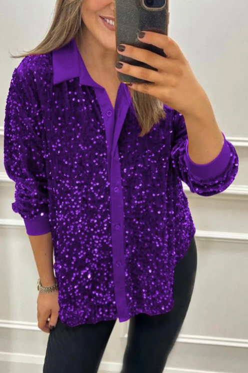 Lapel Single Row Sparkly Party Shirt