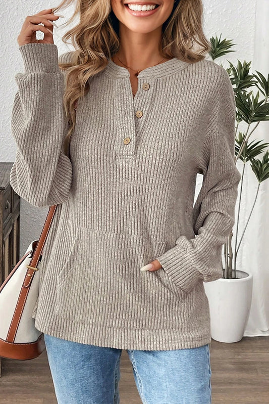 Texture Drop Shoulder Henley Knit Top