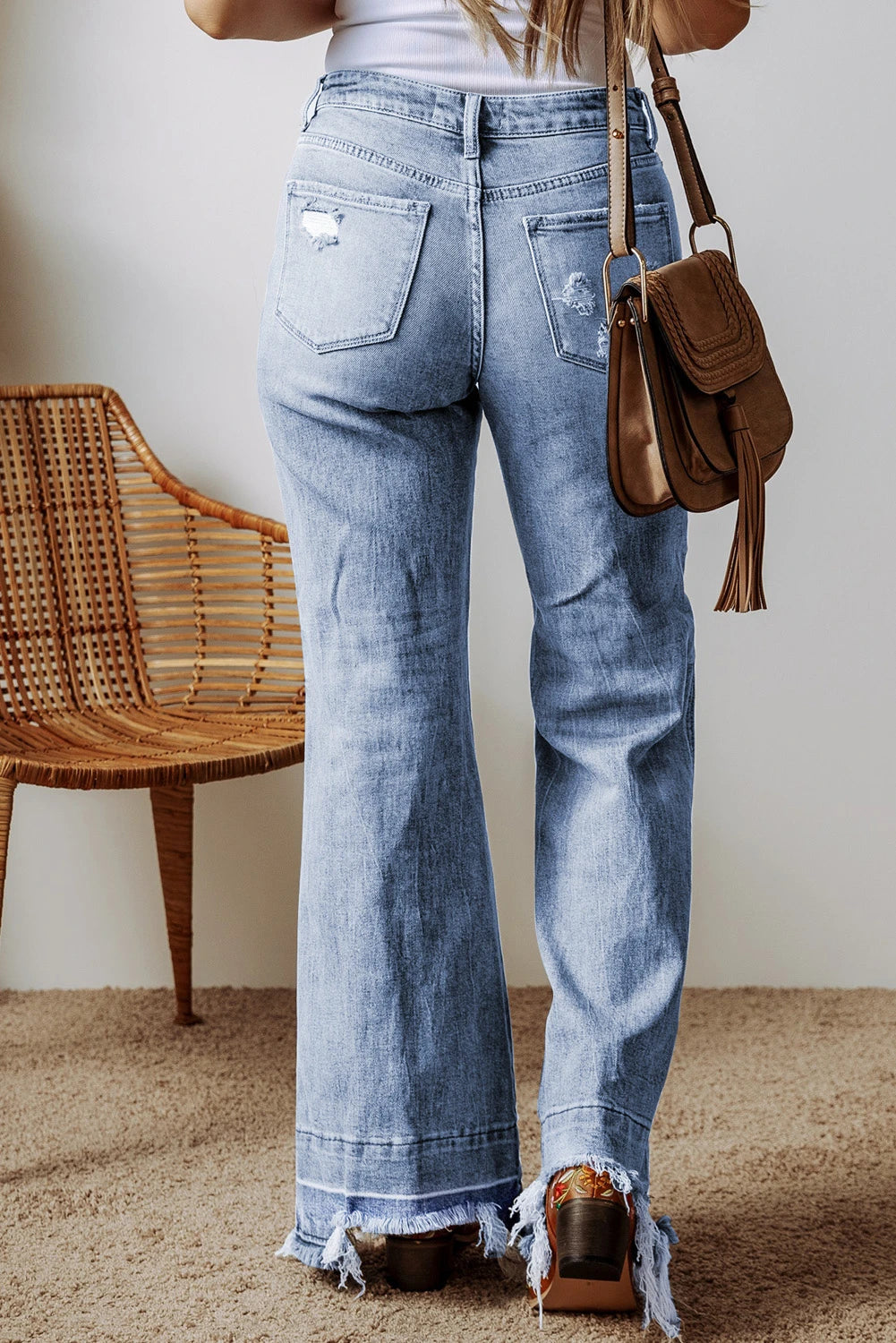 Wash Raw Hem High Waist Flared Jeans