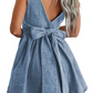 Square Neck Bowknot A-line Sleeveless Denim Dress