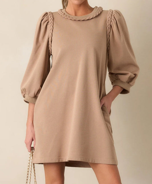 Braided Trim Puff Sleeve Dress
