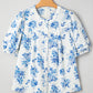 Floral Tiered Puff Short Sleeve Pleated Bust Buttoned Casual Shirt