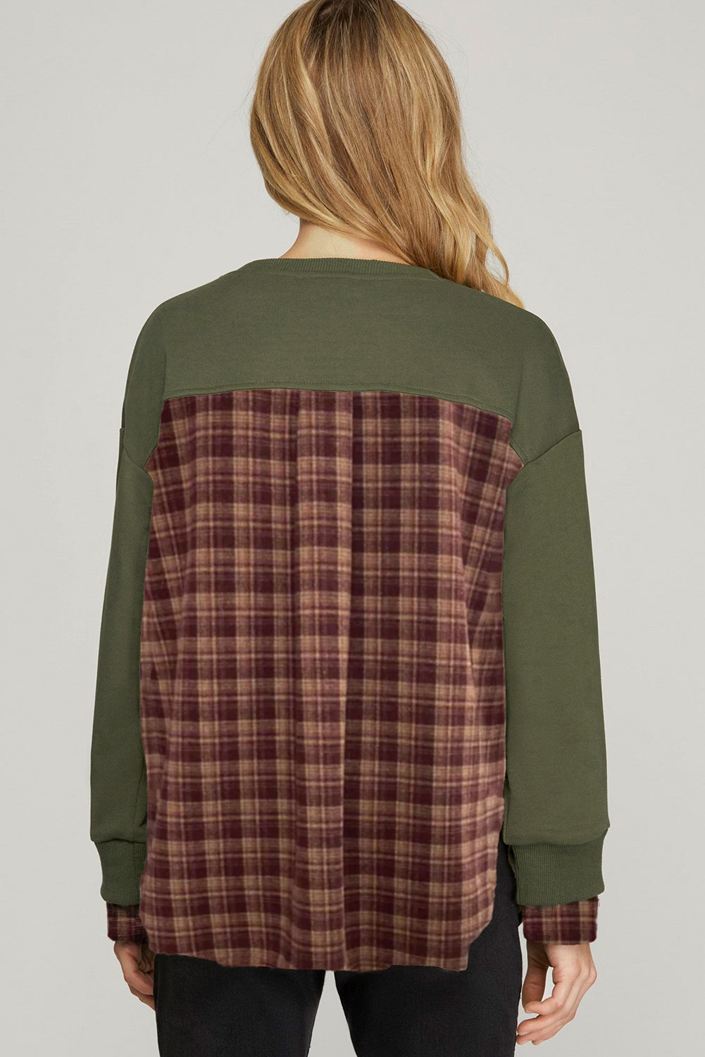 Vintage Plaid Patchwork Drop Shoulder Sweatshirt
