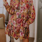 Vintage Floral Print Shirt Style Half Button Long Sleeve Ruffle Mini Dress