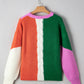 Color Block Textured Knit Drop Shoulder Loose Fit Sweater