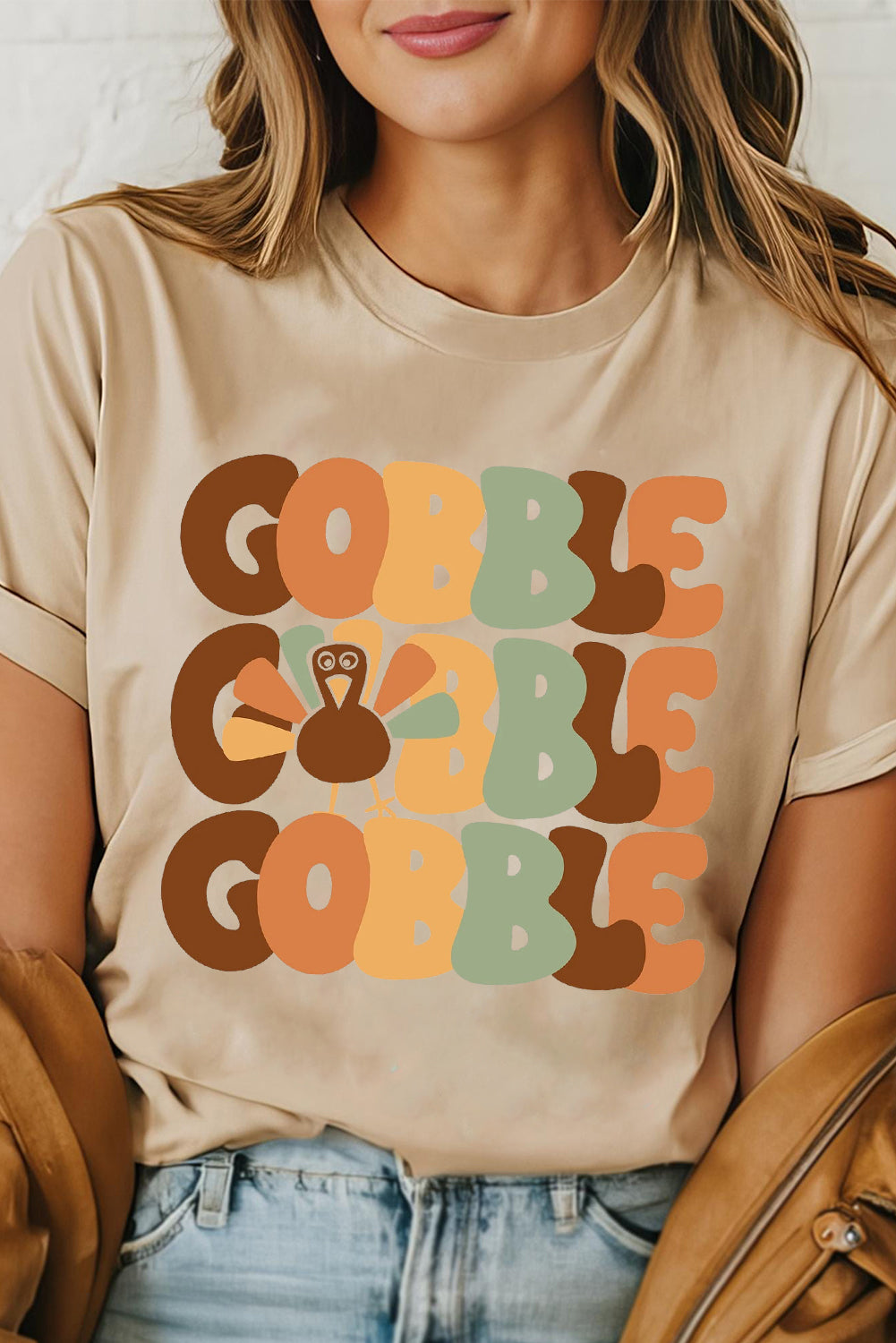 GOBBLE Turkey Print Thanksgiving Fashion Tee
