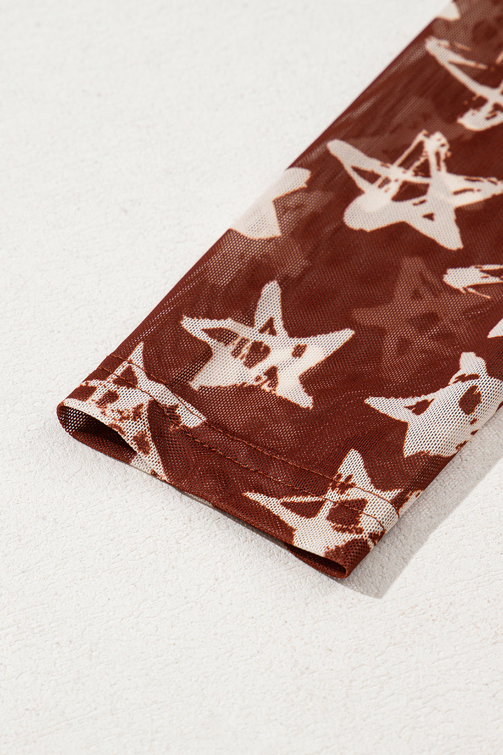 Mesh Star Print Mock Neck Sheath Long Sleeve Top