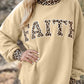Parchment Leopard Trim High Neck FAITH Letter Graphic Baggy Sweatshirt