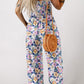 Floral Print Smocked High Waist Square Neck Jumpsuit
