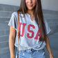 USA Patch Notched Neck Loose Tee