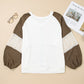 Colorblock Lace Patchwork Balloon Sleeve V Neck Plus Size Blouse