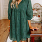 Embroidered Eyelet Pattern 3/4 Puffy Sleeve Swing Mini Dress