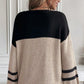 Block Knit Striped Sleeve Detail Casual Sweater