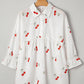 Cherry Print Flounce Sleeve Collared Frilled Babydoll Blouse