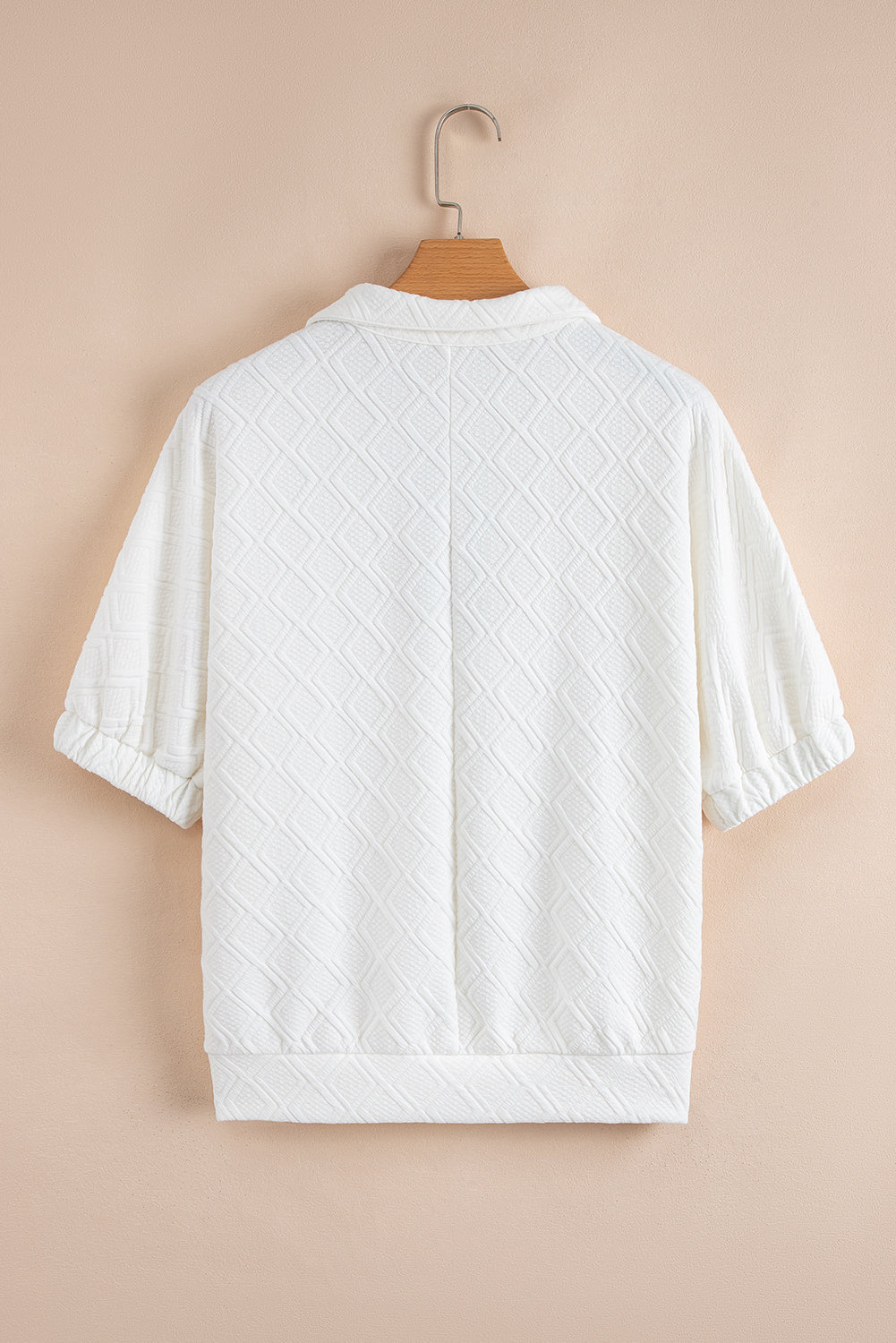 Contrast Striped Collar Patchwork Textured Half Sleeve Blouse