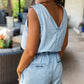 V Neck Raw Hem Denim Romper