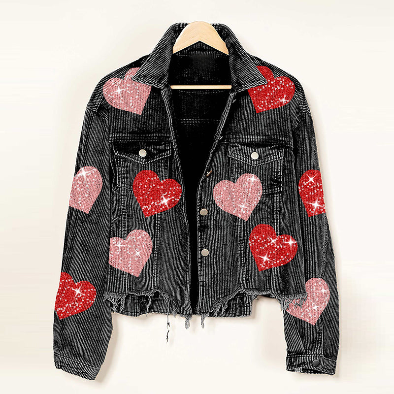 Valentine Heart Sequined Corduroy Jacket