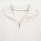 Zip Collar Ribbed Pullover Split Leg Lounge Pants Set