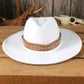 White Studded Wide Brim Panama Hat-White