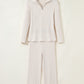 Zip Collar Ribbed Pullover Split Leg Lounge Pants Set
