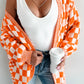 Checkered Open Front Drop Shoulder Cardigan