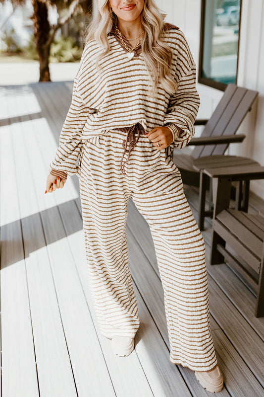 Collared Pullover Top and Drawstring Pant Set