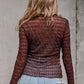 Sheer Mesh Patterned Lettuce Trim Slim Long Sleeve Top
