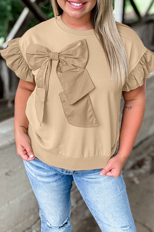 Plus Size Ruffled Bowknot Applique Top