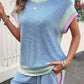 Corded Knit Contrast Trim Round Neck Cap Sleeve 2pcs Short Set
