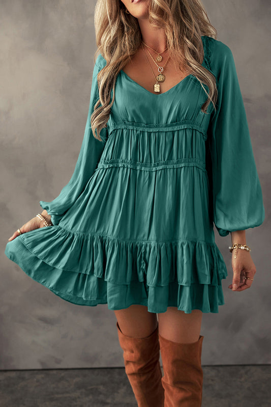 Ruffled Puff Sleeve Mini Dress