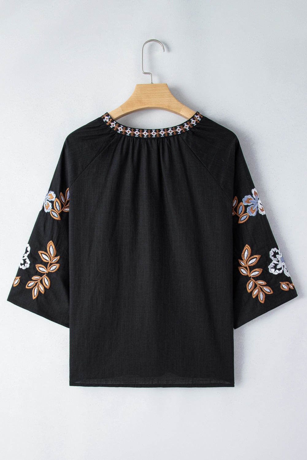 Boho Floral Embroidered V Neck Blouse