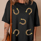Western Shiny Horseshoes Pattern High Low Hem Casual T Shirt