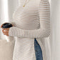 Striped Knit Side Slit Slim Round Neck Tunic Top