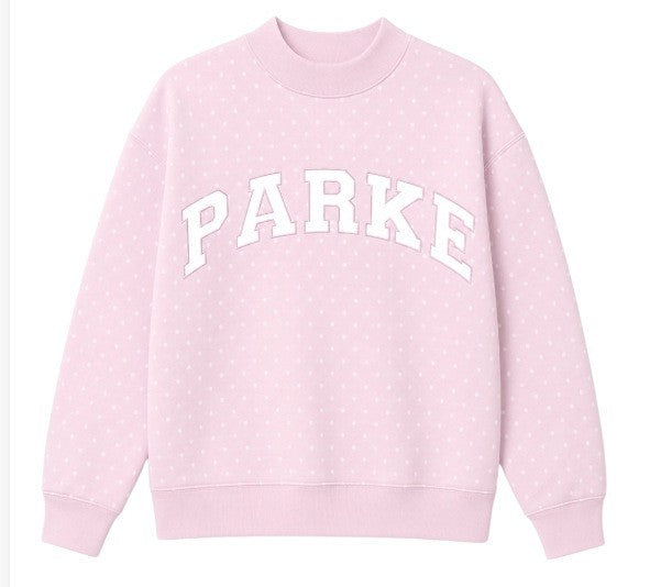 Pink Lettring Mock Neck Polka Dot Hoodie