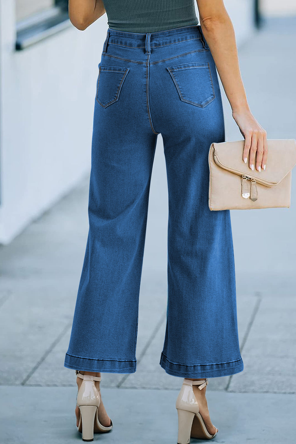 Plain Seam Detail Flared Bottom Ankle Length Jeans