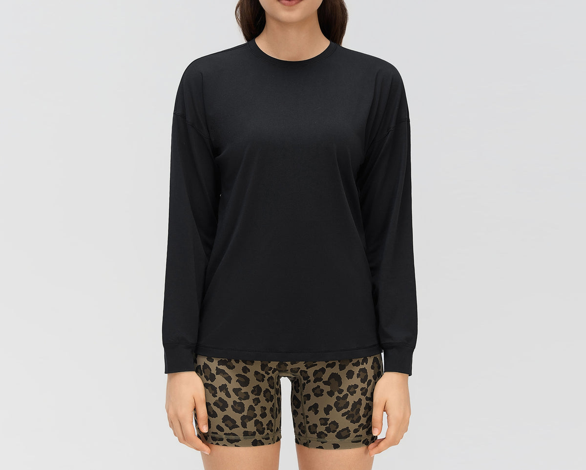 Solid Color Loose-fit Long-sleeve Athletic Pullover