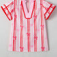 Ric-rac Trim Ruffled Sleeve V Neck Bow Striped Printed Blouse