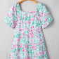 Floral Print Ric-rac Trim Square Neck Plus Size Mini Dress
